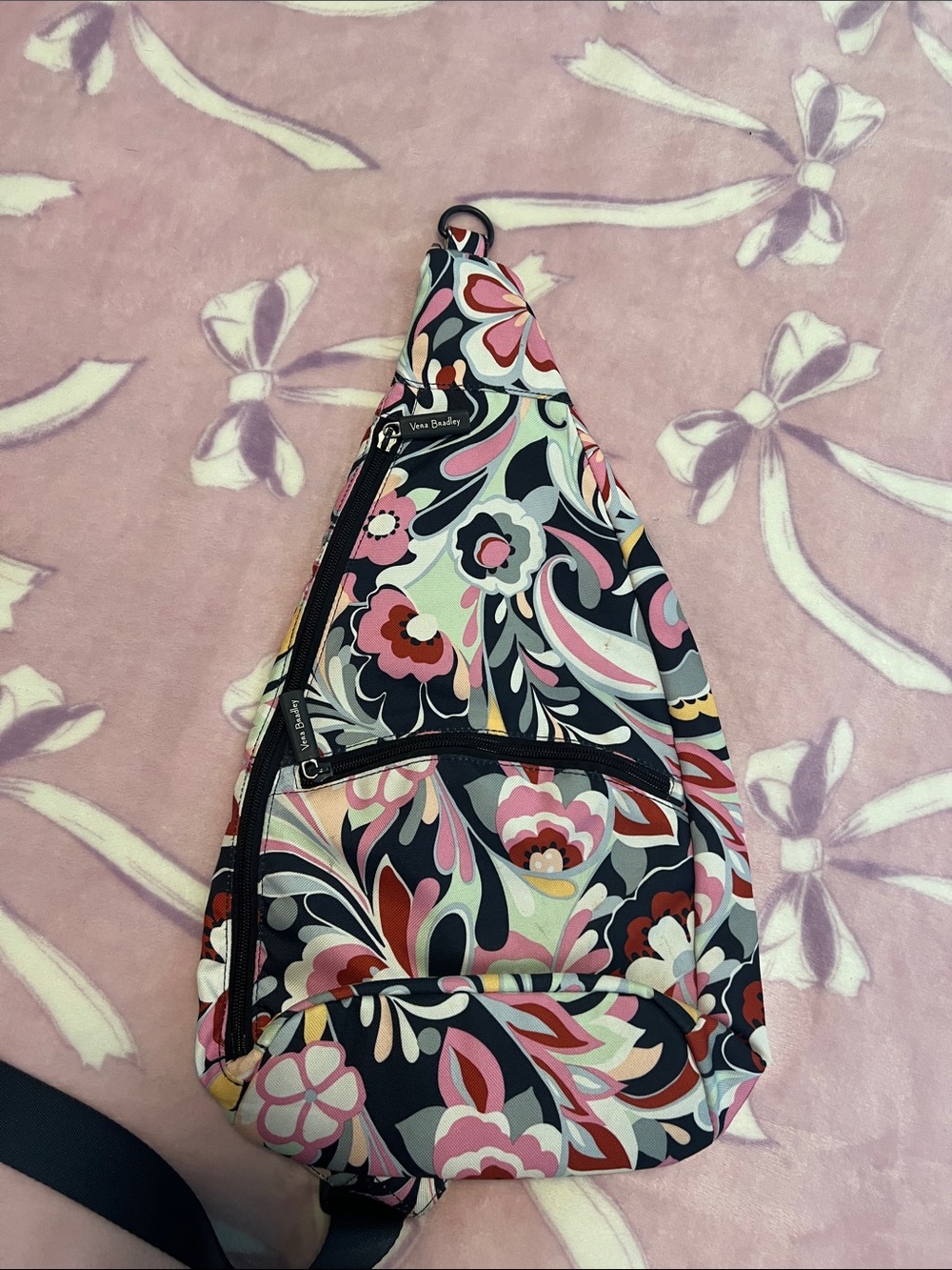Vera Bradley Pink Black Floral Crossbody Sling Bag
